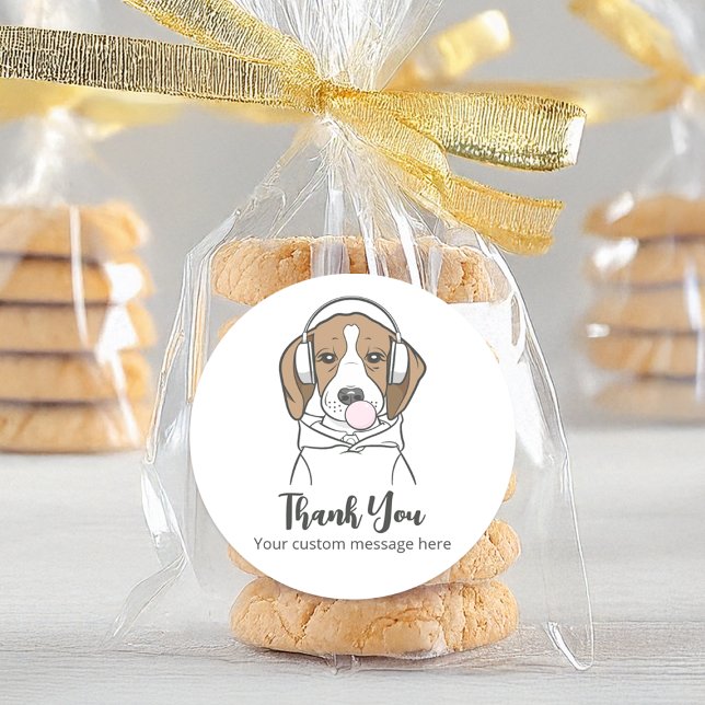 Sticker Rond Beagle décontracté avec Bubble Gum Chien Drôle Mer (Créateur téléchargé)