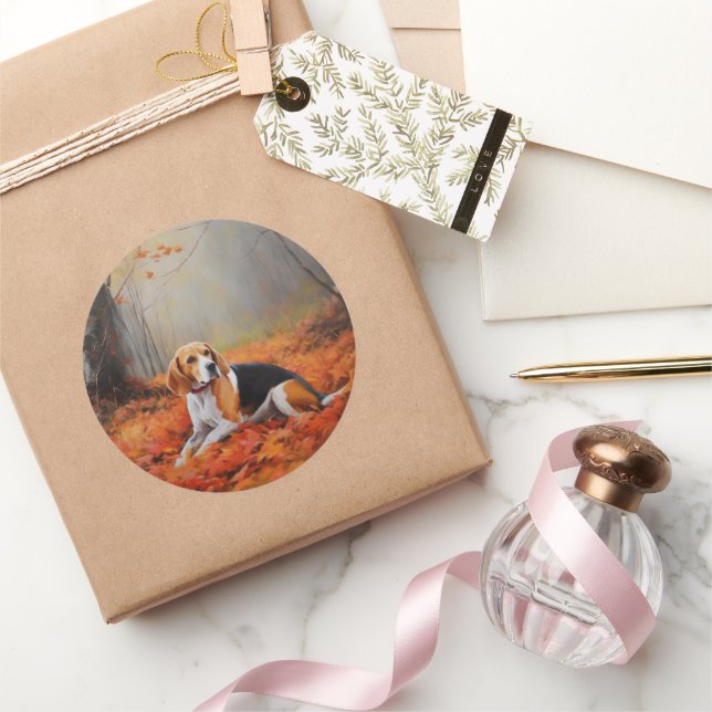 Sticker Rond Beagle en automne Leaves automne Inspire (Cadeaux)