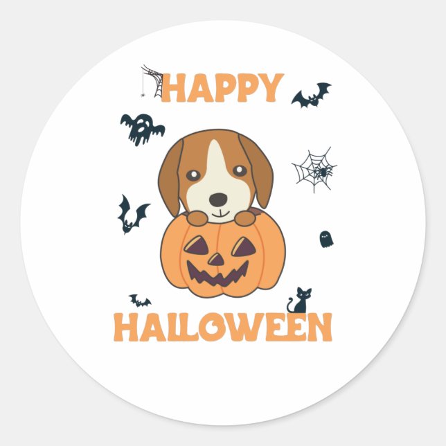 Sticker Rond Beagle En Chiens Doux Citrouilles Bonne Halloween (Devant)