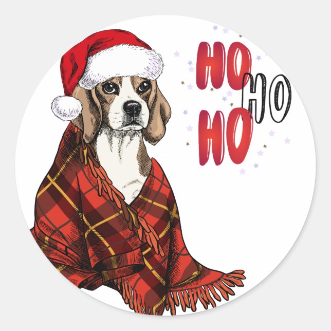 Sticker Rond Beagle Ho Ho Ho (Devant)