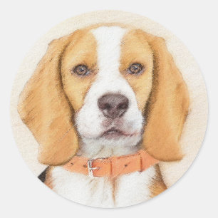Sticker Rond Beagle Hound Dog Peinture Animal Art original