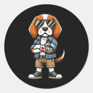 Sticker Rond Beagle J'Aime Papa Drôle Chien Tatouage