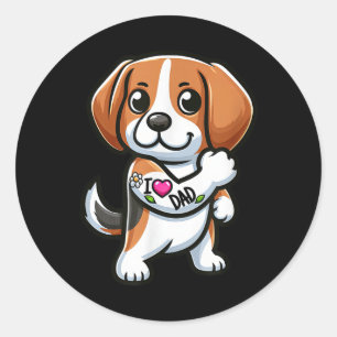 Sticker Rond Beagle J'Aime Papa Drôle Chien Tatouage _1