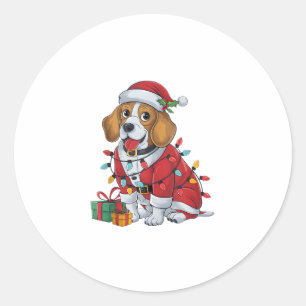 Sticker Rond Beagle Noël Éclairage Père Noël Beagle chien Noël
