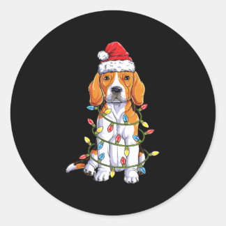 Sticker Rond Beagle Père Noël Noël Arbre Lumières Noël Cadeaux 