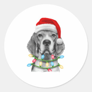 Sticker Rond Beagle Père Noël Noël Arbre Lumières Noël Garçons