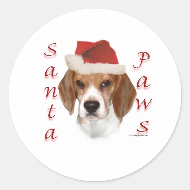 Sticker Rond Beagle Père Noël Paws (Devant)