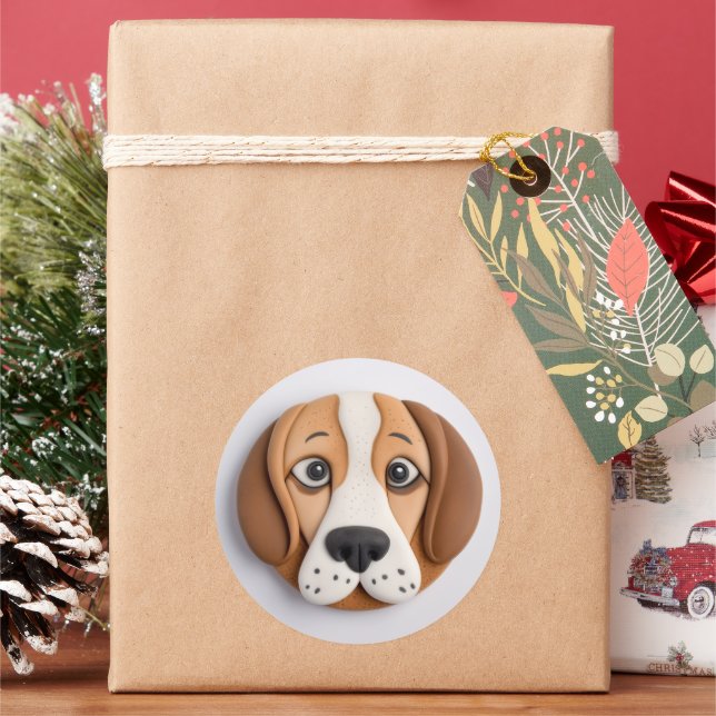 Sticker Rond Beagle Un Beau Cookie Inspiré (vacances)