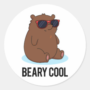 Sticker Rond Béaire Cool Funky Brown Bear Pun