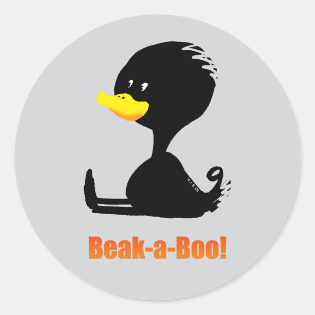 Sticker Rond Beak-a-Boo! Cute Cartoon Duck with Funny Pun (Devant)