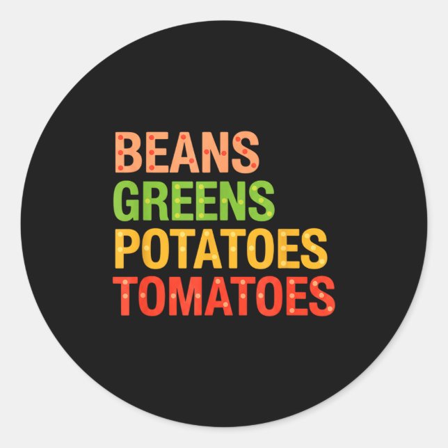 Sticker Rond Beans Greens Tatoes Tomatoes, Thanksgiving Farm Fe (Devant)