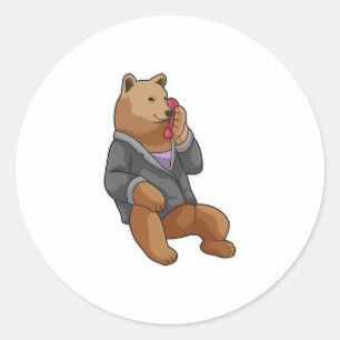 Sticker Rond Bear as Secretary with Phone