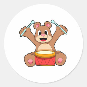 Sticker Rond Bear at Music with Drum