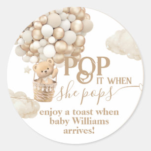 Sticker Rond Bear Balloon Baby shower neutre prêt à éclater