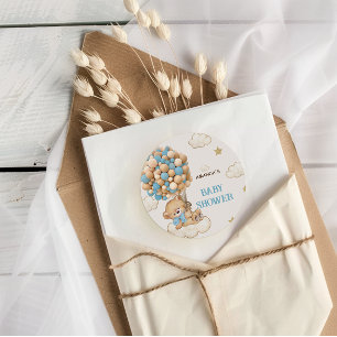 Sticker Rond Bear Balloons bébé garçon douche bleu