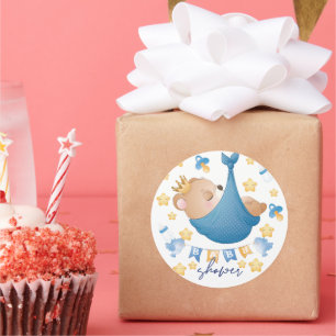 Sticker Rond Bear Blue Baby shower bébé garçon