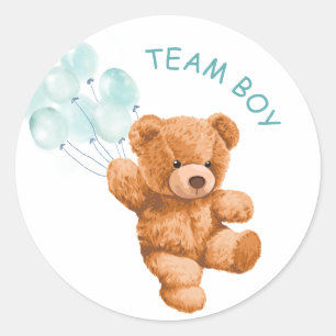 Sticker Rond Bear Blue Balloon TEAM GARÇON Genre Reveal Jeu