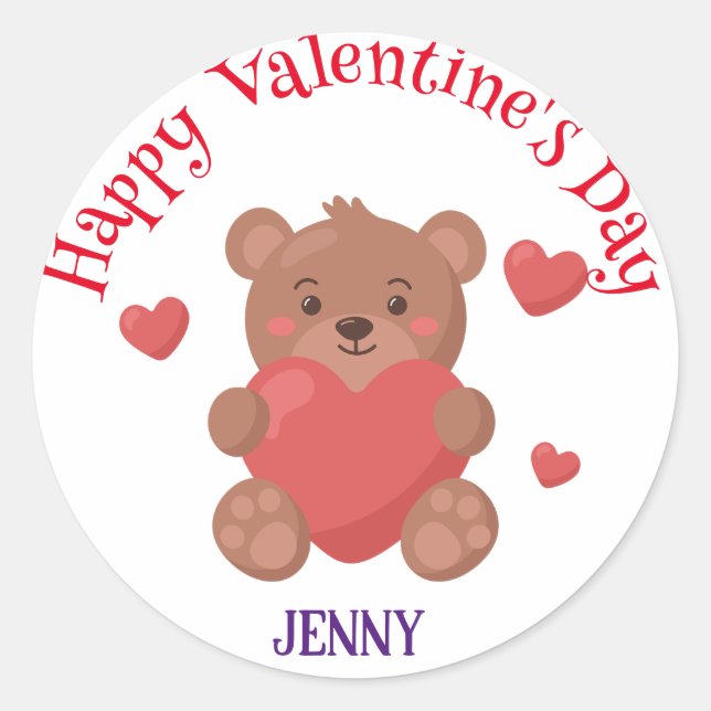 Sticker Rond Bear Cute Valentine's day Nom Customisé (Devant)