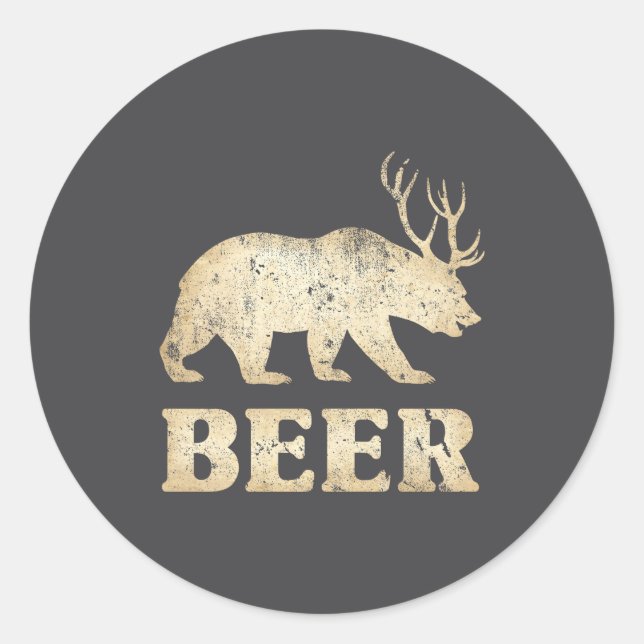 Sticker Rond Bear Deer Vintage Beer  (Devant)
