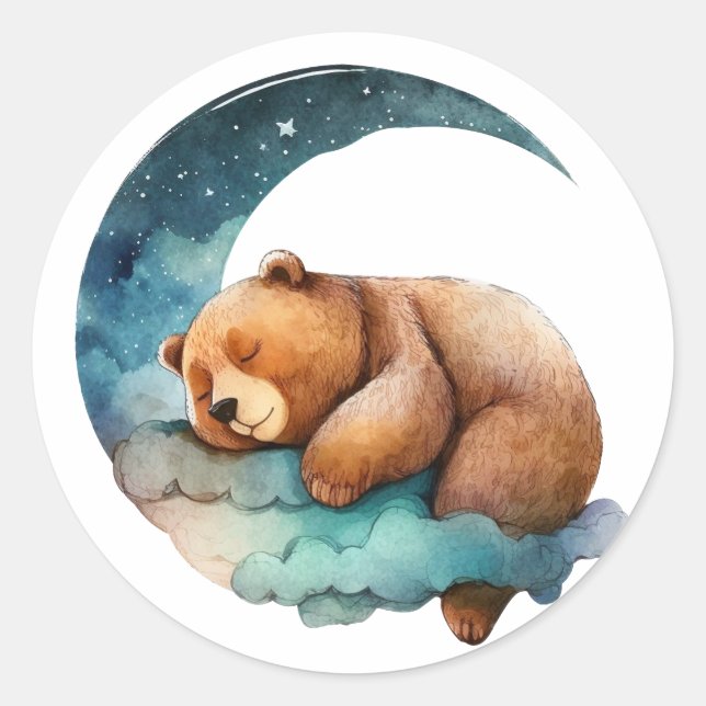 Sticker Rond Bear en peluche mignonne dormant sur la lune du cr (Devant)