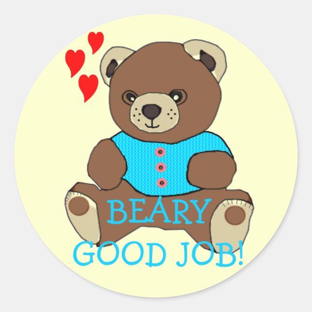 Sticker Rond Bear-Good Job Teacher's Homework (Devant)