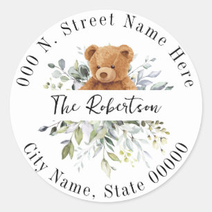 Sticker Rond Bear Greenery Adresse de retour