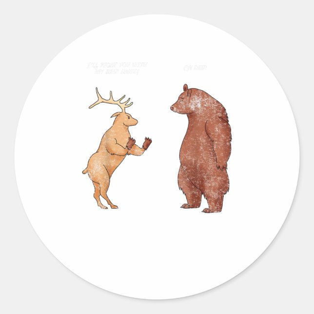 Sticker Rond Bear Hands Oh Deer Funny Sayings Pun Gift  (Devant)