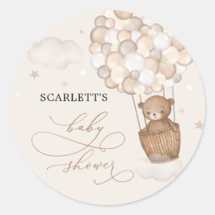 Sticker Rond Bear Hot Air Balloon Nuages Etoiles Baby shower
