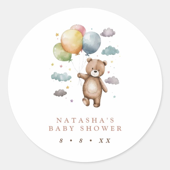 Sticker Rond Bear mignonne et Ballons Baby shower Favoriser (Devant)