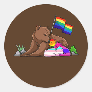 Sticker Rond Bear Mom Free Hug LGBT Gay Transgender Pride