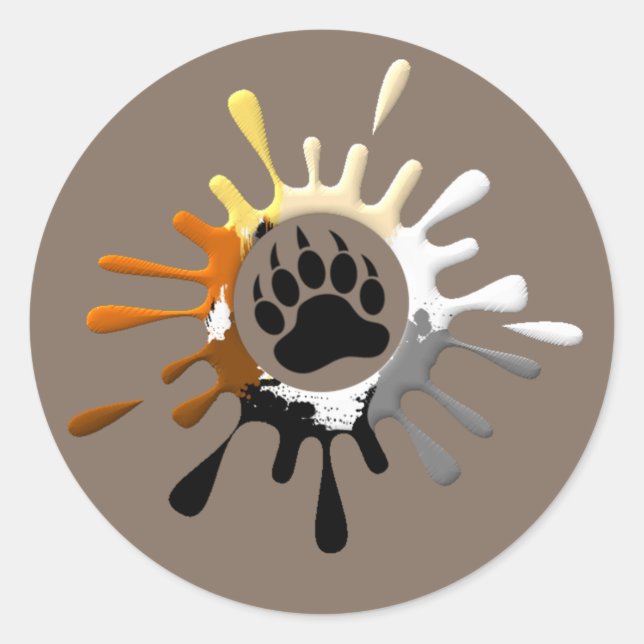 Sticker Rond Bear Paw Splash Couleurs de la Fierté de l'Ours (Devant)