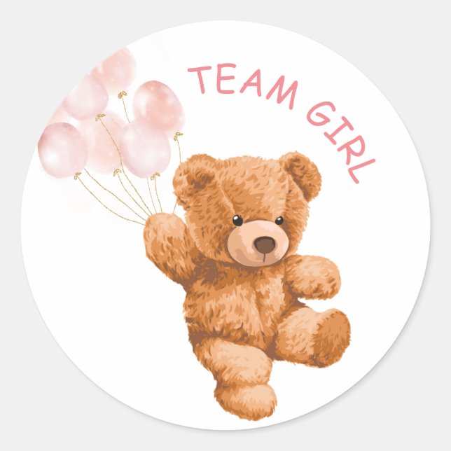 Sticker Rond Bear Pink Balloon TEAM Girl Genre Revela Jeu (Devant)