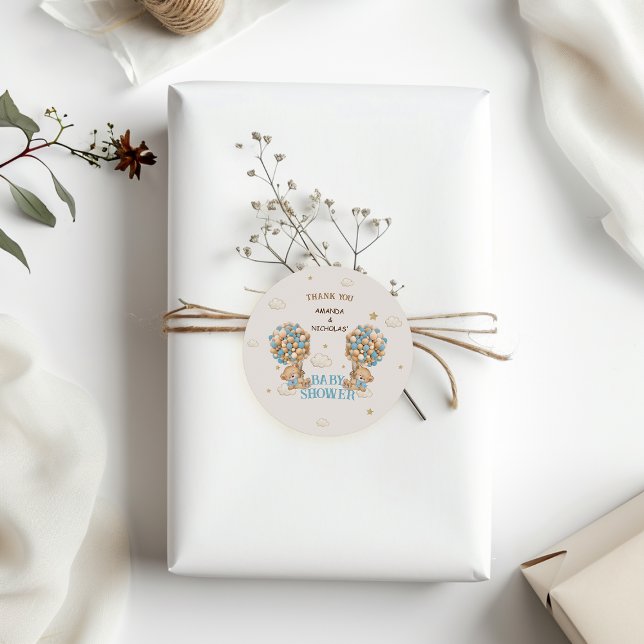 Sticker Rond Bear Twins Garçon Douche Bleu Boho (Créateur téléchargé)