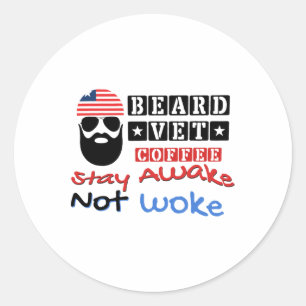 Sticker Rond Beard Vet Coffee Joyeux 4 juillet date d'indépenda