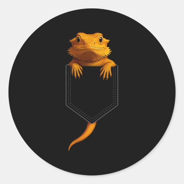 Sticker Rond Bearded Dragon Cket Cute Exotic Lizard Reptile Pet (Devant)