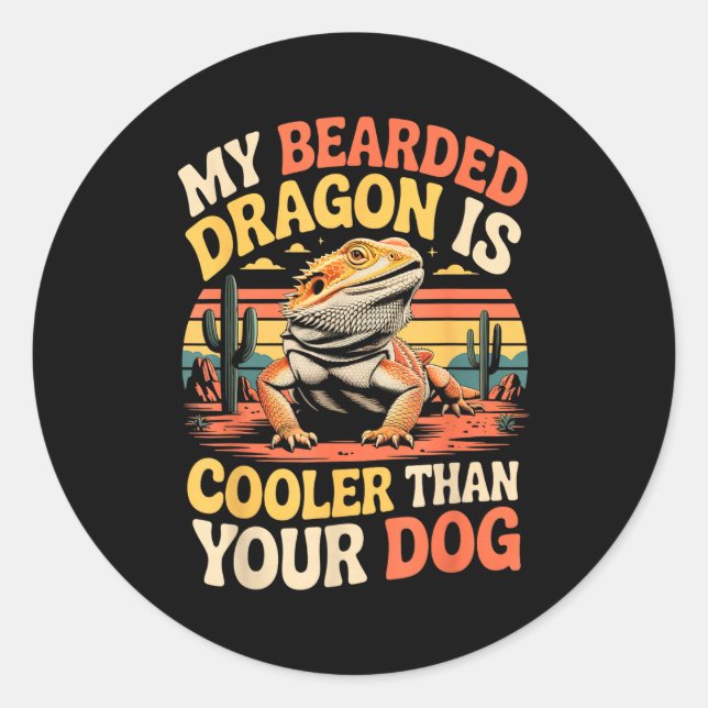 Sticker Rond Bearded Dragon Cooler Reptile Animal Beardie Beard (Devant)