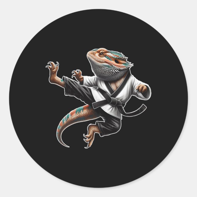 Sticker Rond Bearé Dragon Flying Kick Pose Karate Samurai Nin (Devant)