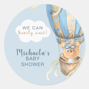 Sticker Rond Bearly Wait Blue Boy Baby shower