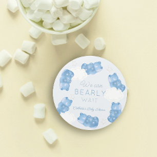 Sticker Rond Bearly Wait Blue Gummy Bear Boy Baby shower