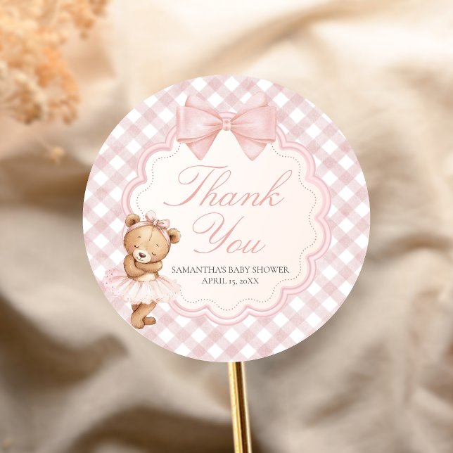 Sticker Rond Bearly Wait Elegant Bear Baby Shower (Pink Bear Baby Shower Sticker)