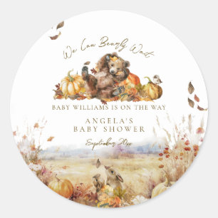 Sticker Rond Bearly Wait Fall Baby shower d'aquarelle bois