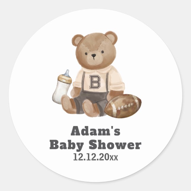 Sticker Rond Bearly Wait Football Sport Boy Baby Shower  (Devant)