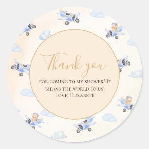 Sticker Rond Bearly Wait Ours en aquarelle & avion Merci