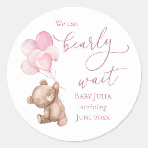 Sticker Rond Bearly Wait Pink Teddy Bear Baby shower