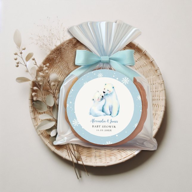 Sticker Rond Bearly Wait Polar Mama Oear Cub Bébé Garçon Douche (winter boy baby shower bearly wait polar bear mama cub watercolor cute adorable love sticker)