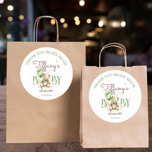 Sticker Rond Bearly wait teddy ours vert baby shower faveur