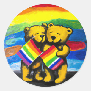 Sticker Rond Bears Love Couple LGBT Arc-en-ciel