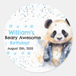 Sticker Rond Beary Awesome Boys Aquarelle Panda Anniversaire