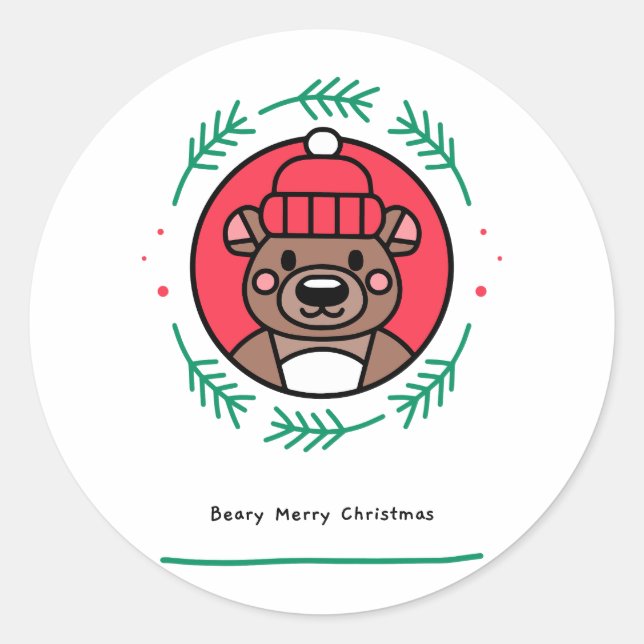 Sticker Rond Beary Joyeux Noël (Devant)