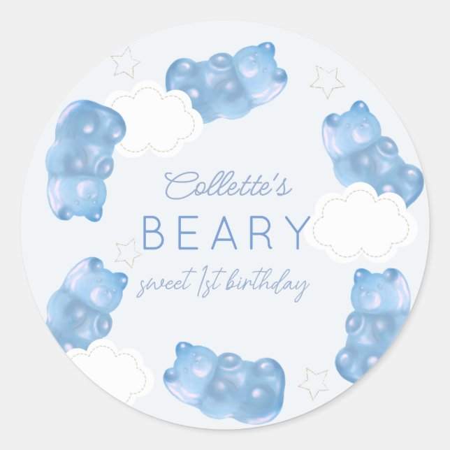Sticker Rond Beary Sweet Blue Gummy Ours Boy Anniversaire (Devant)
